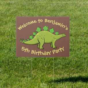 Funny green stegosaurus dinosaur cartoon sign