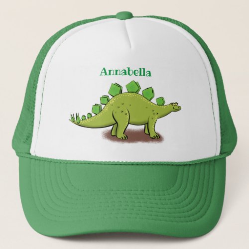 Funny green stegosaurus dinosaur cartoon trucker hat