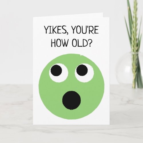 Funny Green Surprised Face Emoji Birthday Card