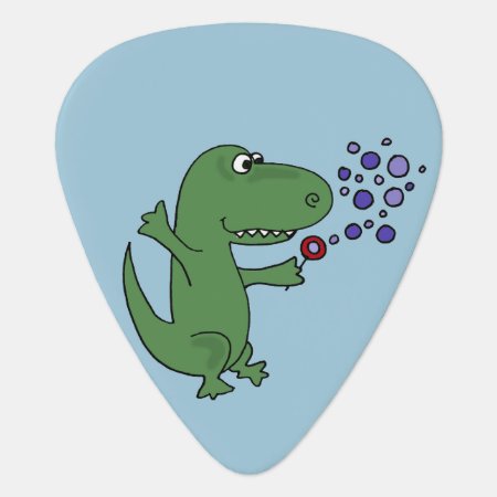 Funny Green T-rex Dinosaur Blowing Bubbles Guitar Pick