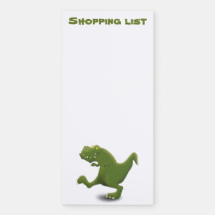 Funny green t rex dinosaur cartoon illustraton magnetic notepad