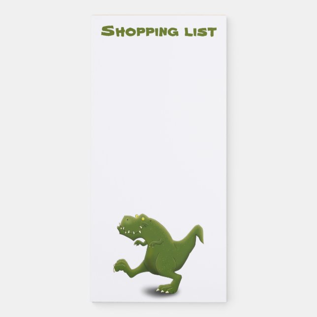 Funny green t rex dinosaur cartoon illustraton magnetic notepad (Front)