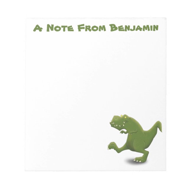 Funny green t rex dinosaur cartoon illustraton notepad (Front)