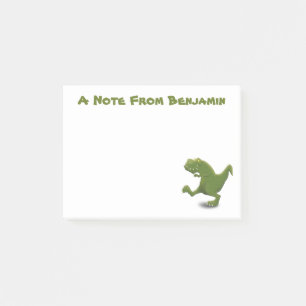 Funny green t rex dinosaur cartoon illustraton post-it notes