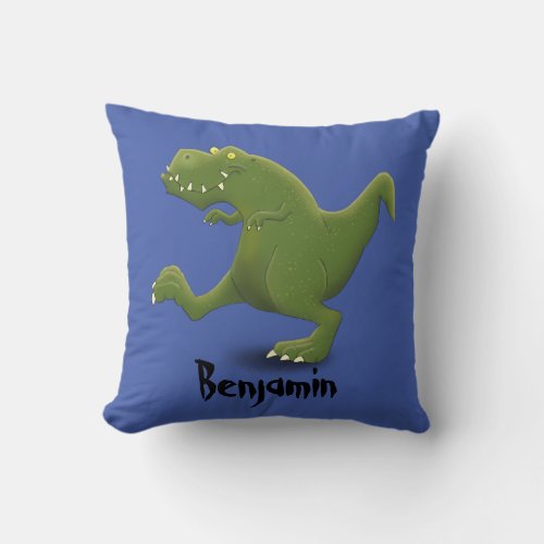 Funny green T rex dinosaur cartoon illustraton Throw Pillow
