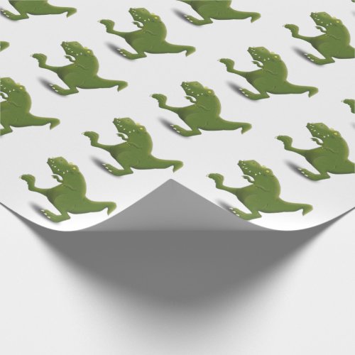 Funny green t rex dinosaur cartoon illustraton wrapping paper