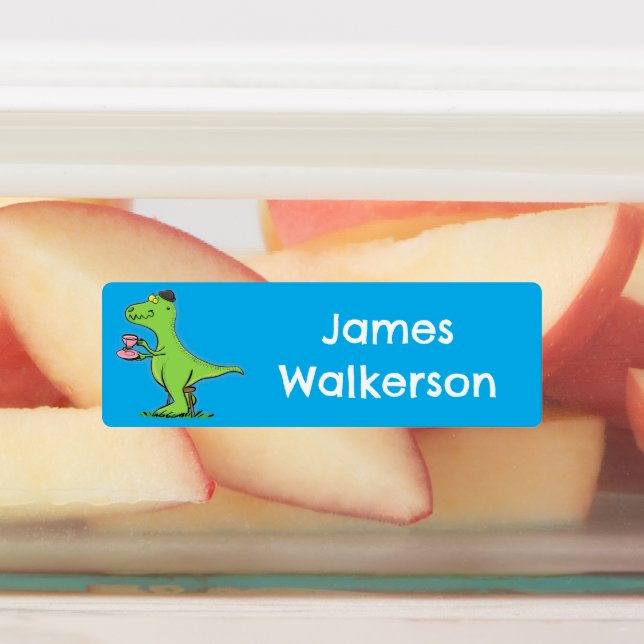 Funny green t rex dinosaur cartoon personalized labels (Affixed)
