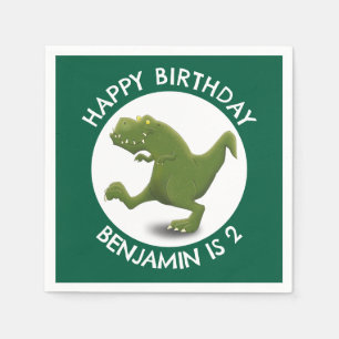 Funny green t rex dinosaur cartoon personalized napkins