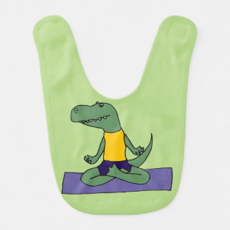 Funny Green T-Rex Dinosaur Doing Yoga Bib
