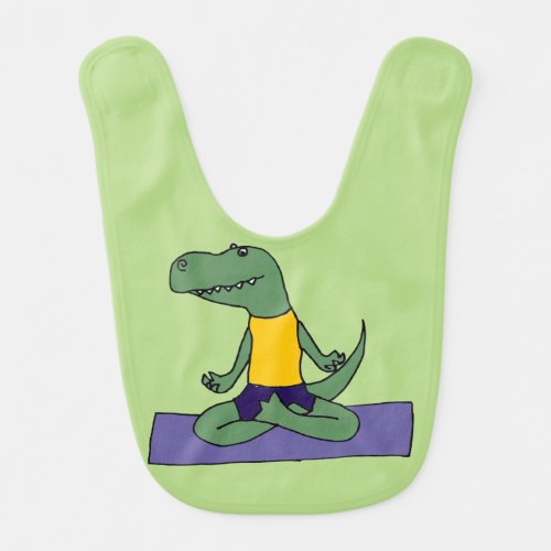 Funny Green T_Rex Dinosaur Doing Yoga Bib