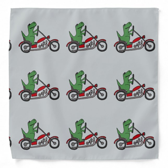 Funny Green T-rex Dinosaur on Motorcycle Bandana (Front)