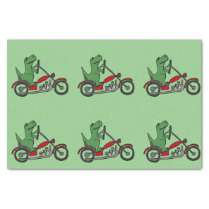 Funny Green T-rex Dinosaur on Motorcycle Tissue Paper