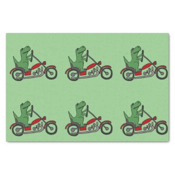 Funny Green T-rex Dinosaur On Motorcycle Tissue Paper by inspirationrocks at Zazzle