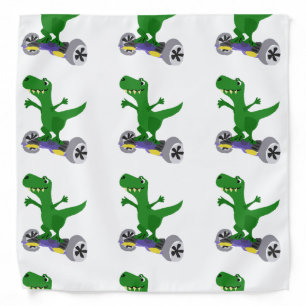 Funny Green T-Rex Dinosaur on Motorized Skateboard Bandana