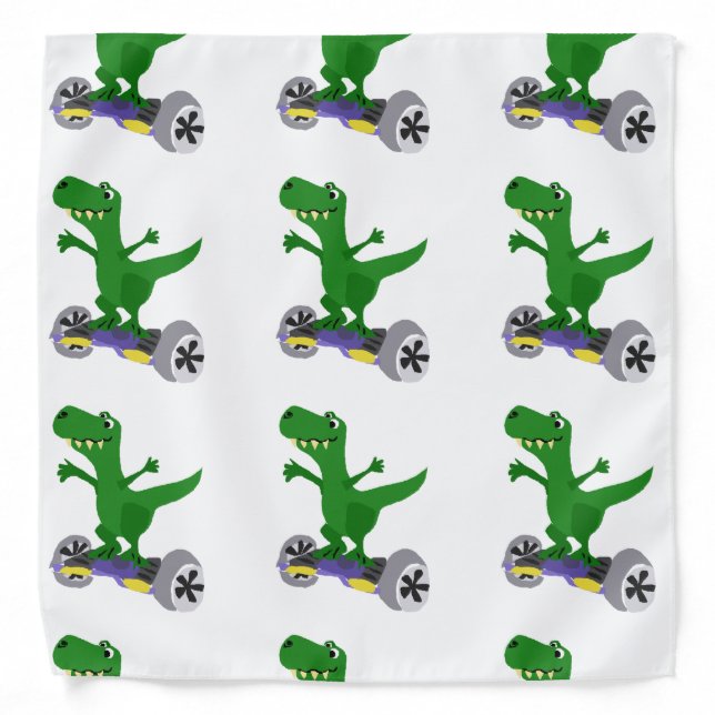 Funny Green T-Rex Dinosaur on Motorized Skateboard Bandana (Front)
