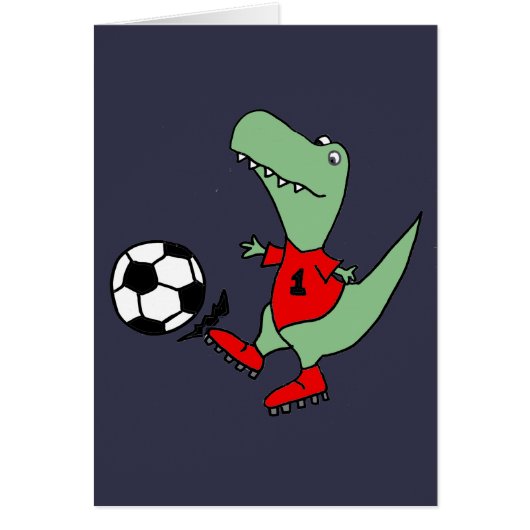 Funny Green T-rex Dinosaur Playing Soccer Cards (Front)
