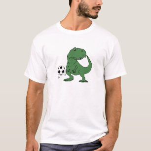 Funny Green T-rex Dinosaur Playing Soccer T-Shirt