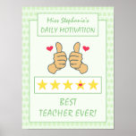 Funny Green Thumbs Up Best Teacher Ever  Poster