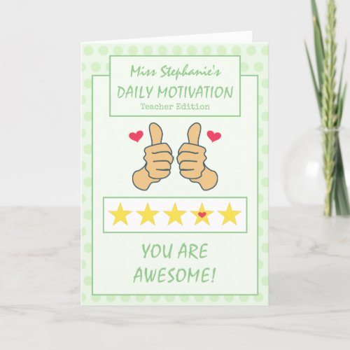 Funny Green Thumbs Up Best Teacher Ever Thank You Card
