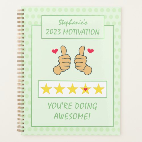 Funny Green Thumbs Up Five Star Rating 2023 Planner