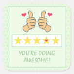 Funny Green Thumbs Up Five Star Rating Kids Reward Square Sticker