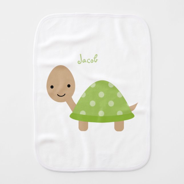 Funny Green Turtle Baby Burp Cloth (Front)