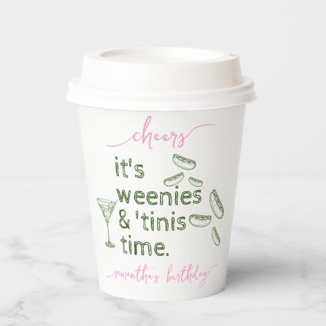 Funny Green Weenies & Tinis Martini Birthday Party Paper Cups (Front)