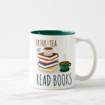 Funny Green White Mug - Drink Tea And Reads Book