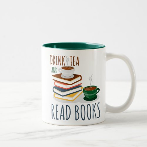 Funny Green White Mug _ Drink Tea And Reads Book