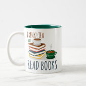 Funny Green White Mug - Drink Tea And Reads Book (Left)