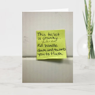 Funny Greeting Card: CRANKY TOILET SIGN PHOTO Card