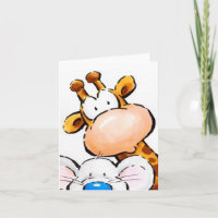 Funny greeting card, giraffe and mouse saying Hi