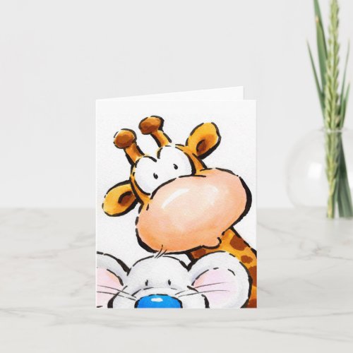 Funny greeting card giraffe and mouse saying Hi Card