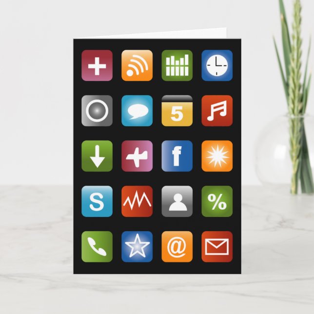 Funny greeting card with social media app icons (Front)