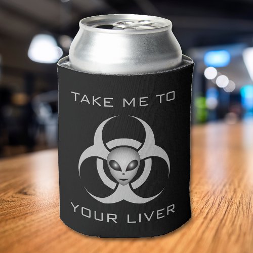 Funny Grey Alien Biohazard Liver Halloween Can Cooler