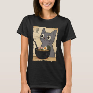 Funny Grey Cat Ramen Anime Graphic Japanese Kawaii T-Shirt