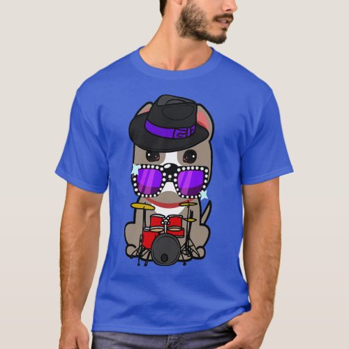 Funny grey dog is playing the drums T_Shirt