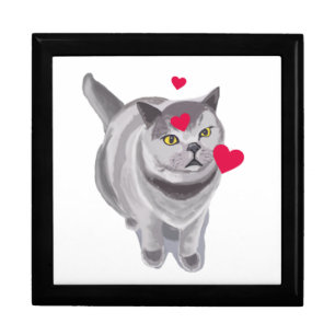Funny grey fat cat Valentine’s   Gift Box