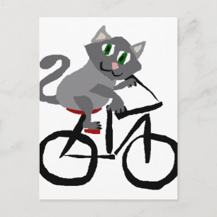 Funny Grey Kitty Cat Riding Bicycle Postcard