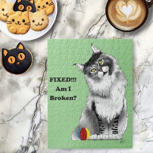 Funny Grey Main Coon Cat Fixed  Jigsaw Puzzle