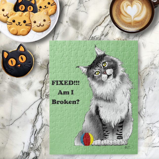 Funny Grey Main Coon Cat Fixed  Jigsaw Puzzle (Creator Uploaded)