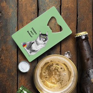 Funny Grey Maine Coon Cat Fixed Credit Card Bottle Opener