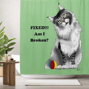 Funny Grey Maine Coon Cat Fixed Shower Curtain