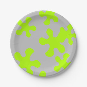 Funny grey neon green slime cute modern kids party paper plates
