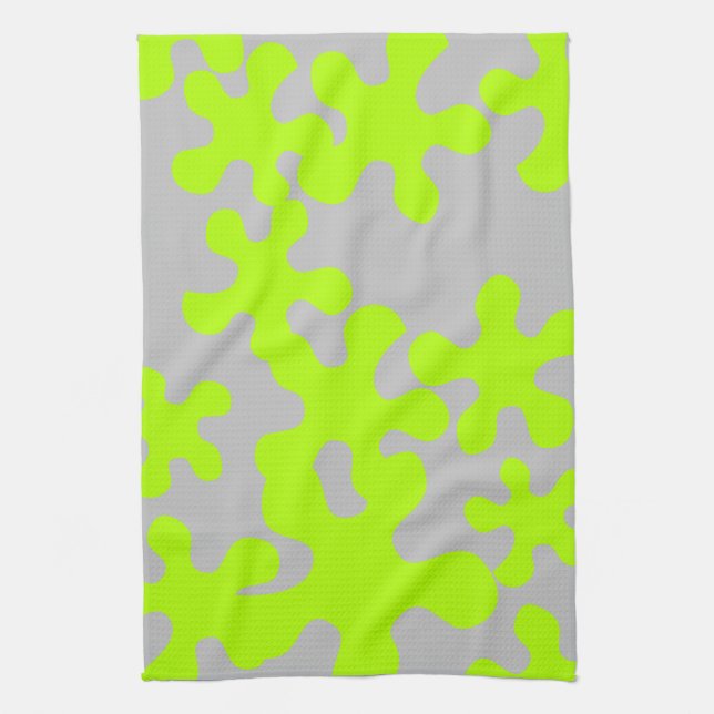 Funny grey neon green slime pattern modern kitchen towel (Vertical)