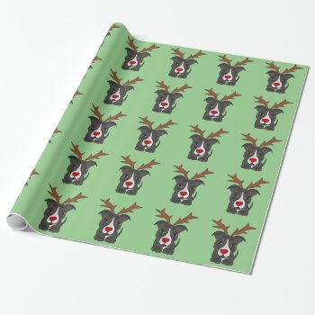 Funny Grey Pitbull Dog As Christmas Reindeer Wrapping Paper by ChristmasSmiles at Zazzle