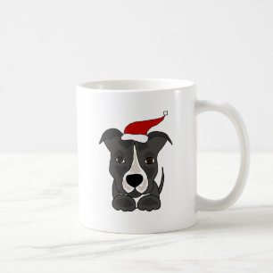 Funny Grey Pitbull in Santa Hat Christmas Art Coffee Mug