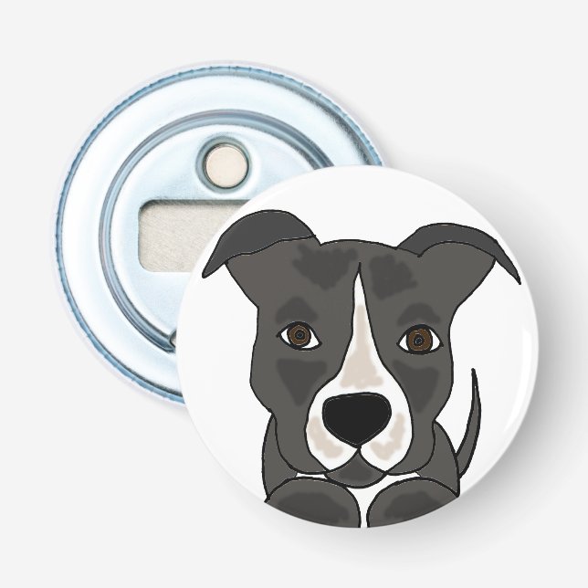Funny Grey Pitbull Puppy Dog Bottle Opener (Front)
