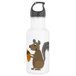 Funny Grey Squirrel with Acorn Stainless Steel Water Bottle