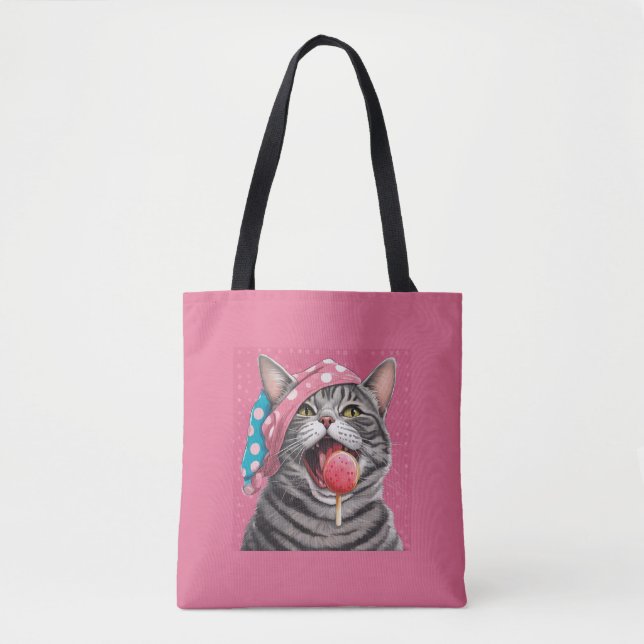 Funny Grey Tabby Cat Summer stuff Tote Bag (Front)